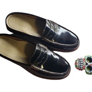 GH Bass Weejuns Penny Loafers Women's Black Patent Leather Shoes Slide Mules.